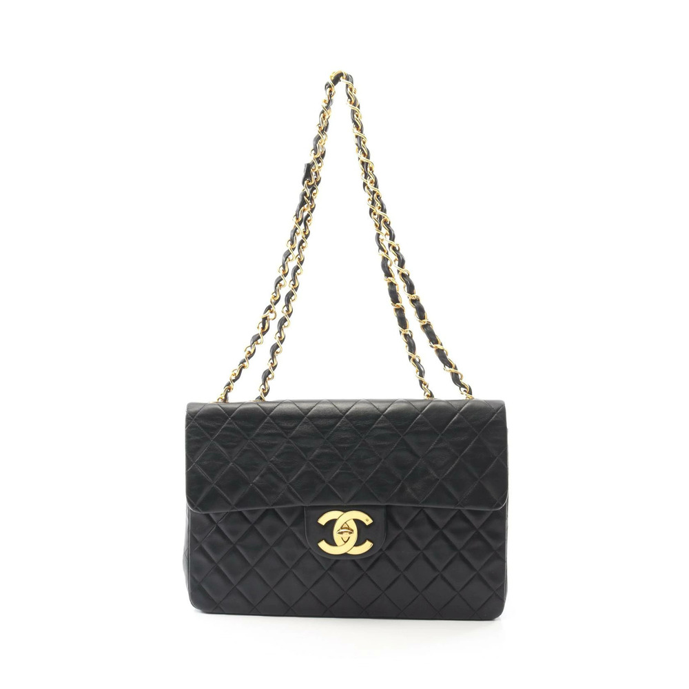 Chanel Matelasse Single Flap Shoulder Bag Lambskin Sheepskin Black
